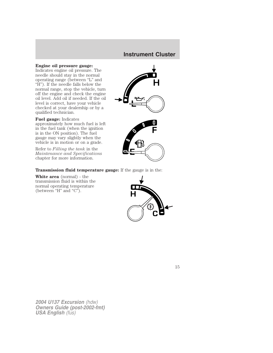 Instrument cluster | FORD 2004 Excursion User Manual | Page 15 / 264