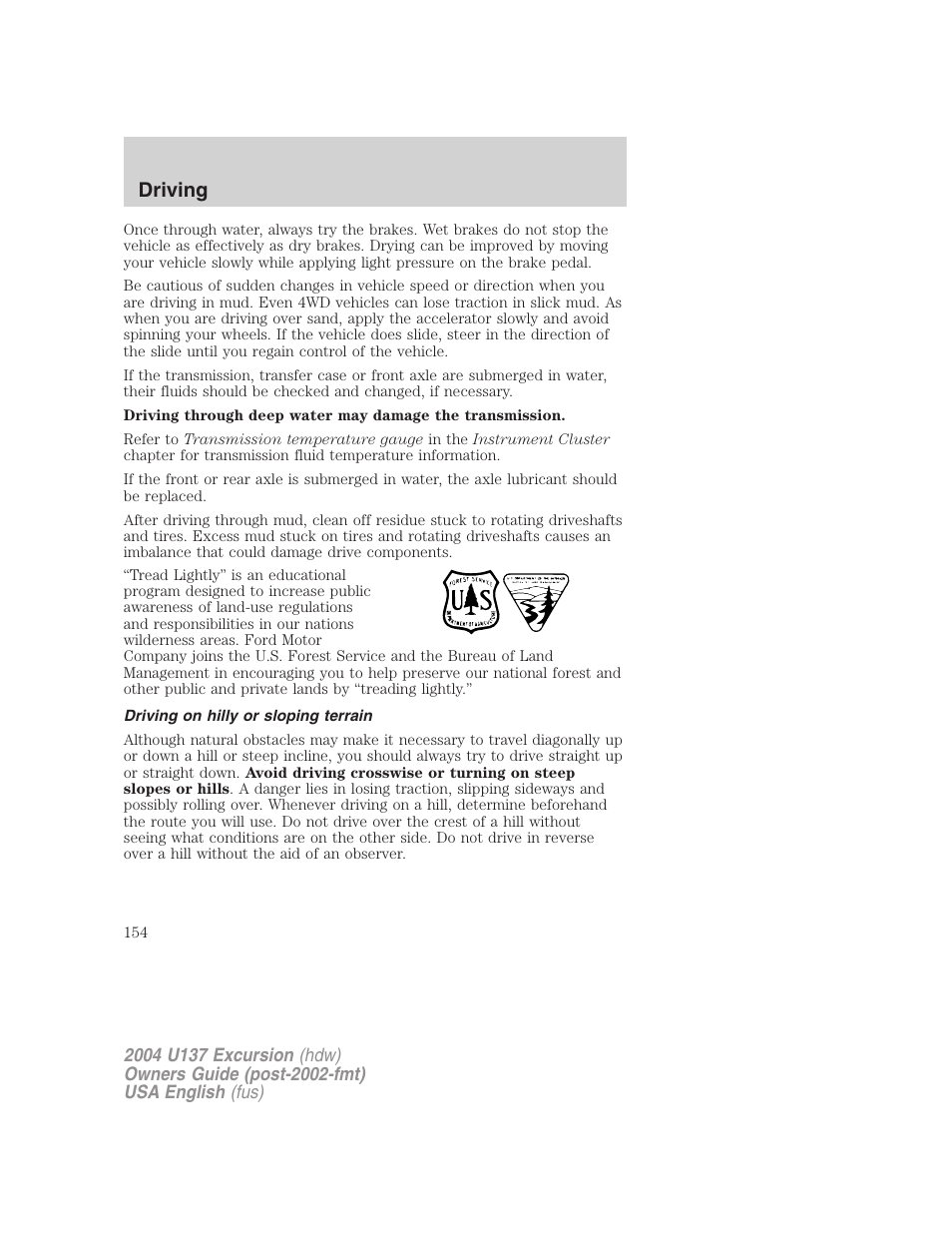 Driving | FORD 2004 Excursion User Manual | Page 154 / 264