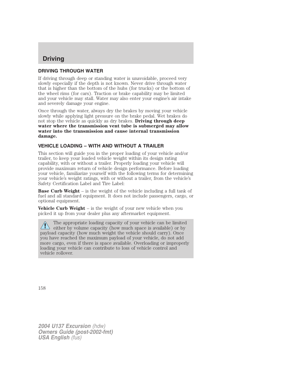 Driving | FORD 2004 Excursion User Manual | Page 158 / 264