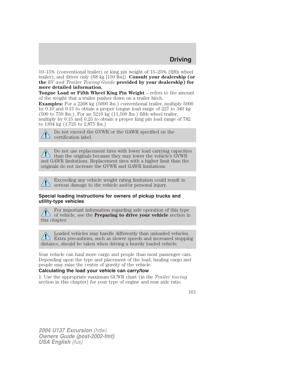 Driving | FORD 2004 Excursion User Manual | Page 161 / 264