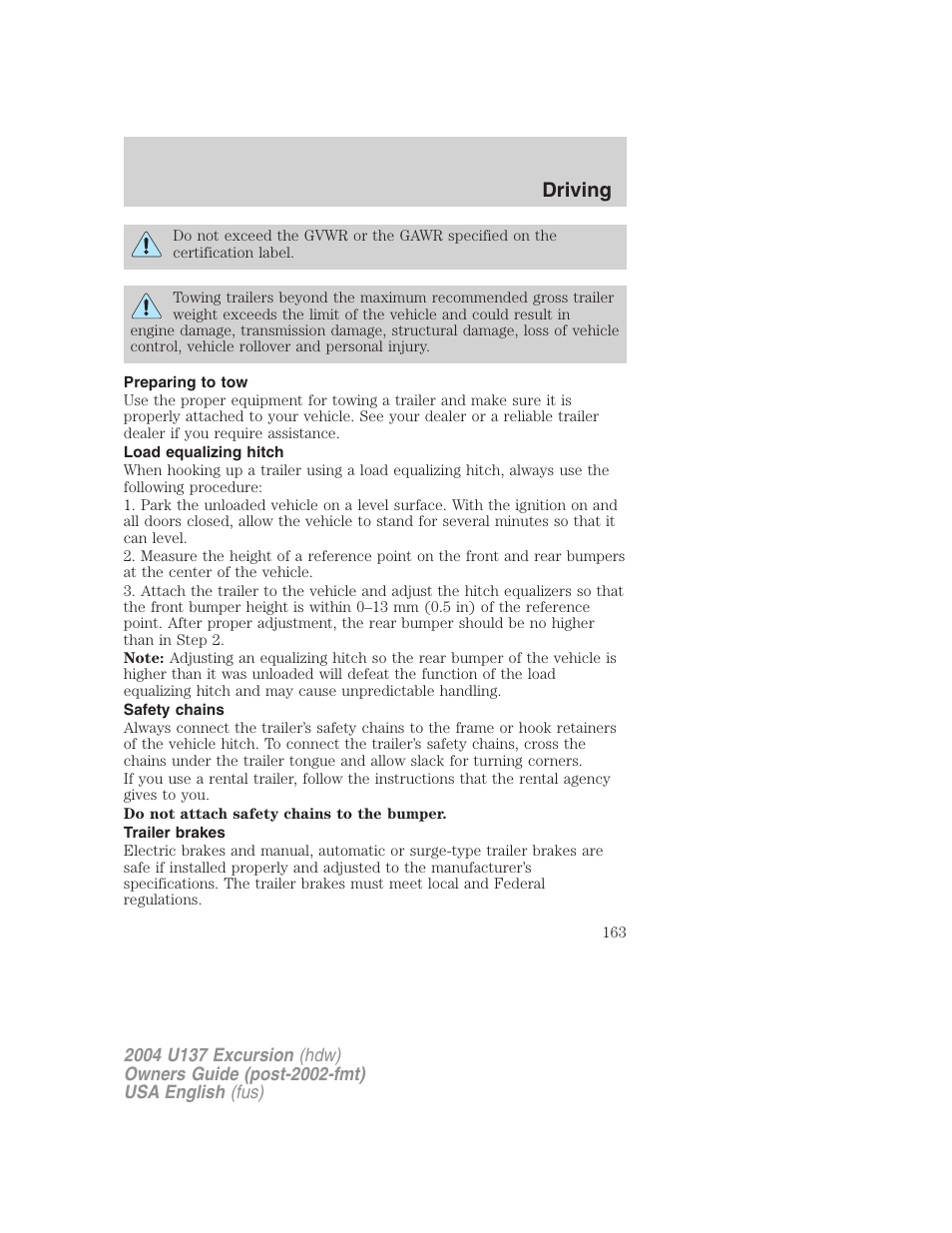 Driving | FORD 2004 Excursion User Manual | Page 163 / 264