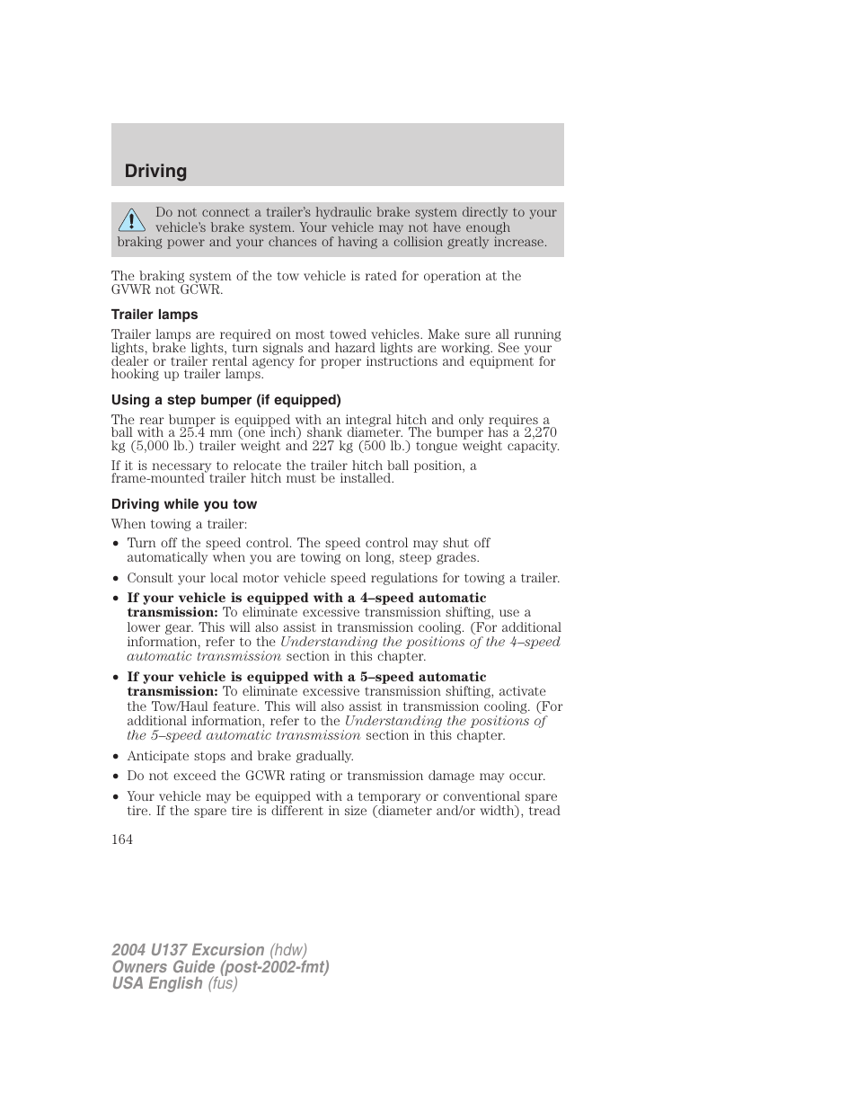 Driving | FORD 2004 Excursion User Manual | Page 164 / 264