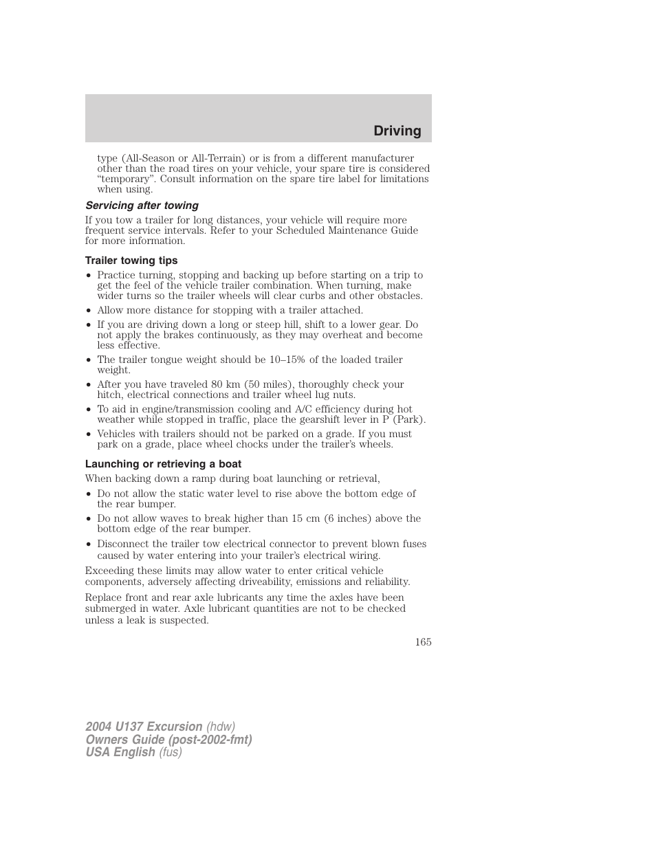 Driving | FORD 2004 Excursion User Manual | Page 165 / 264