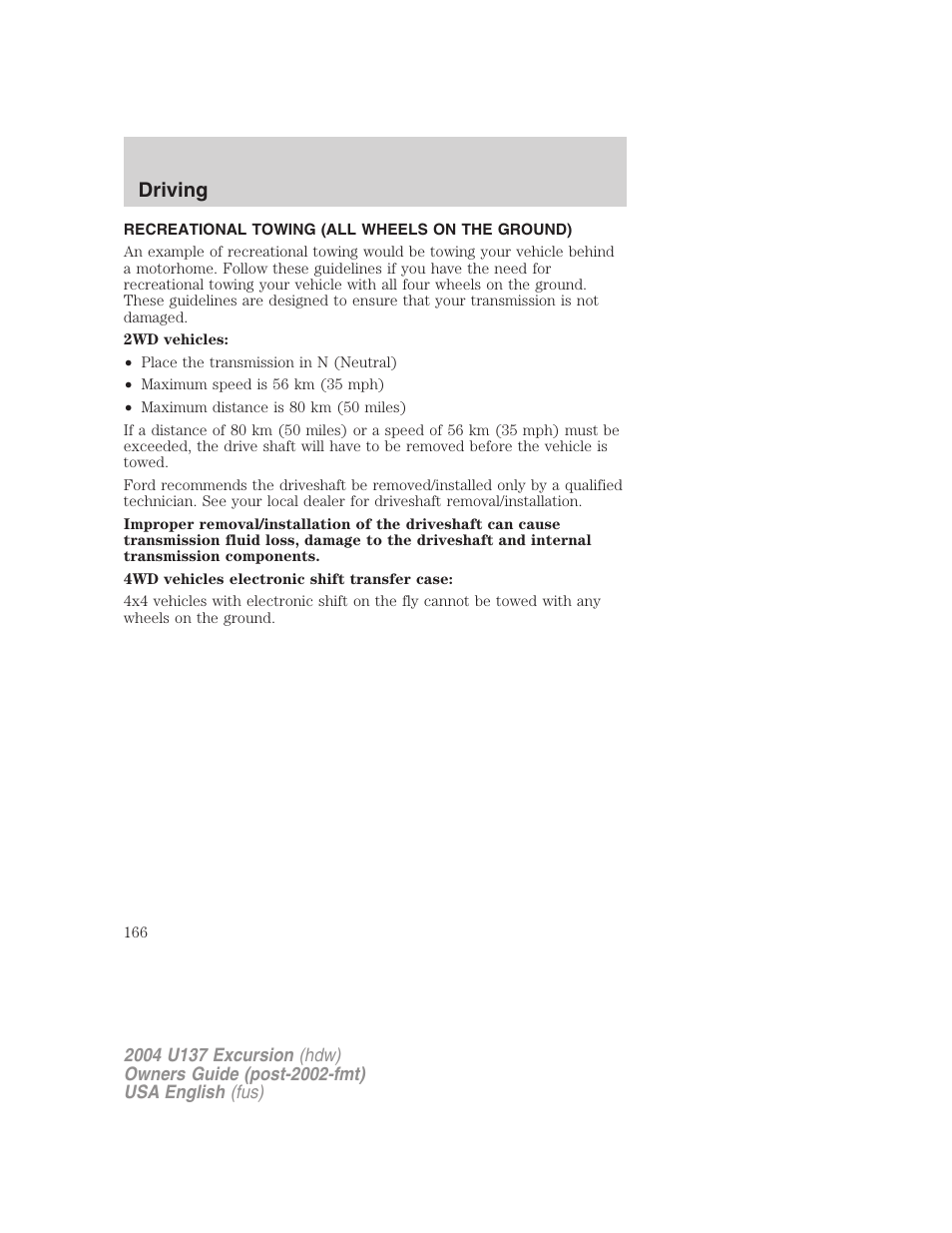 Driving | FORD 2004 Excursion User Manual | Page 166 / 264