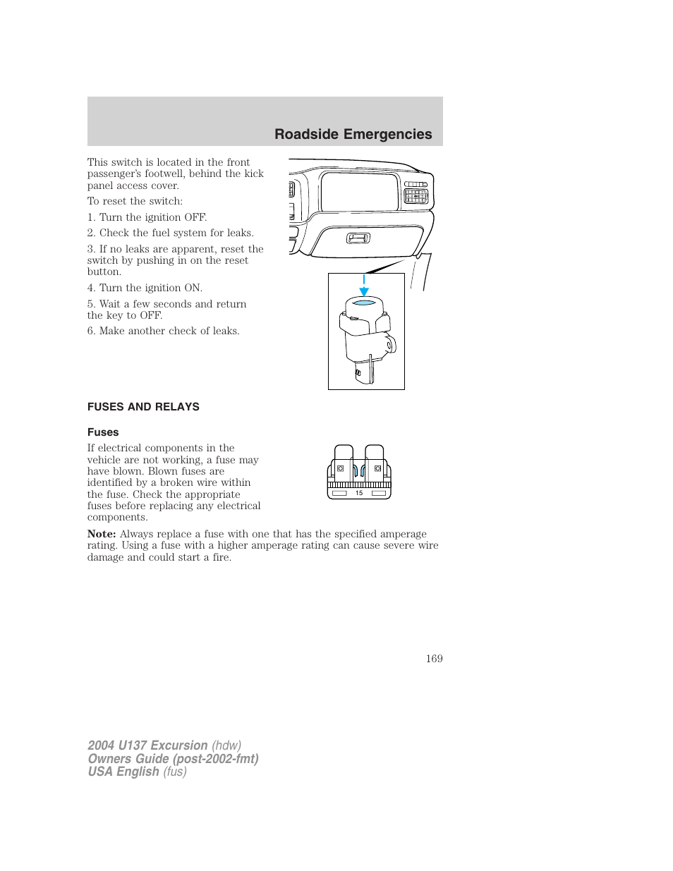 Roadside emergencies | FORD 2004 Excursion User Manual | Page 169 / 264