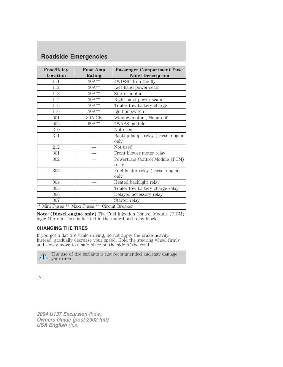 Roadside emergencies | FORD 2004 Excursion User Manual | Page 174 / 264