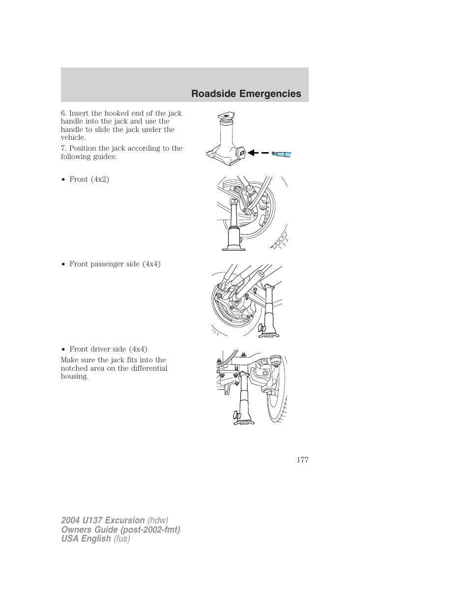 Roadside emergencies | FORD 2004 Excursion User Manual | Page 177 / 264