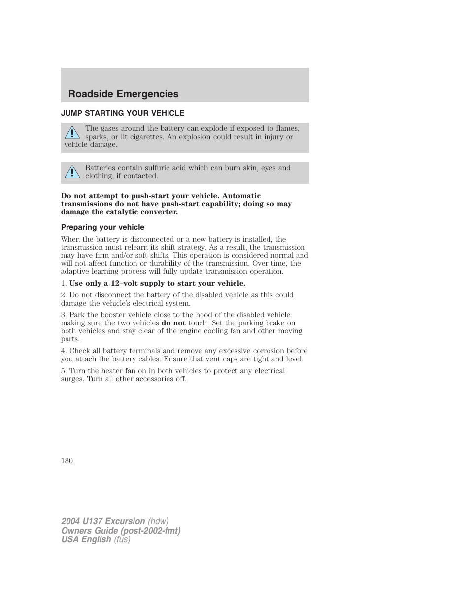 Roadside emergencies | FORD 2004 Excursion User Manual | Page 180 / 264