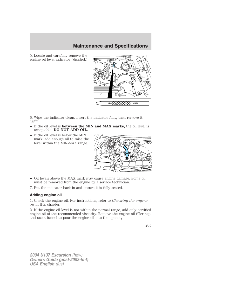 Maintenance and specifications | FORD 2004 Excursion User Manual | Page 205 / 264