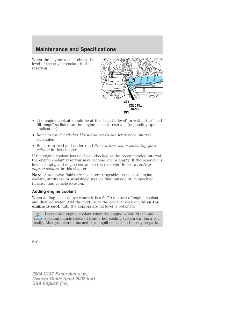 Maintenance and specifications | FORD 2004 Excursion User Manual | Page 210 / 264