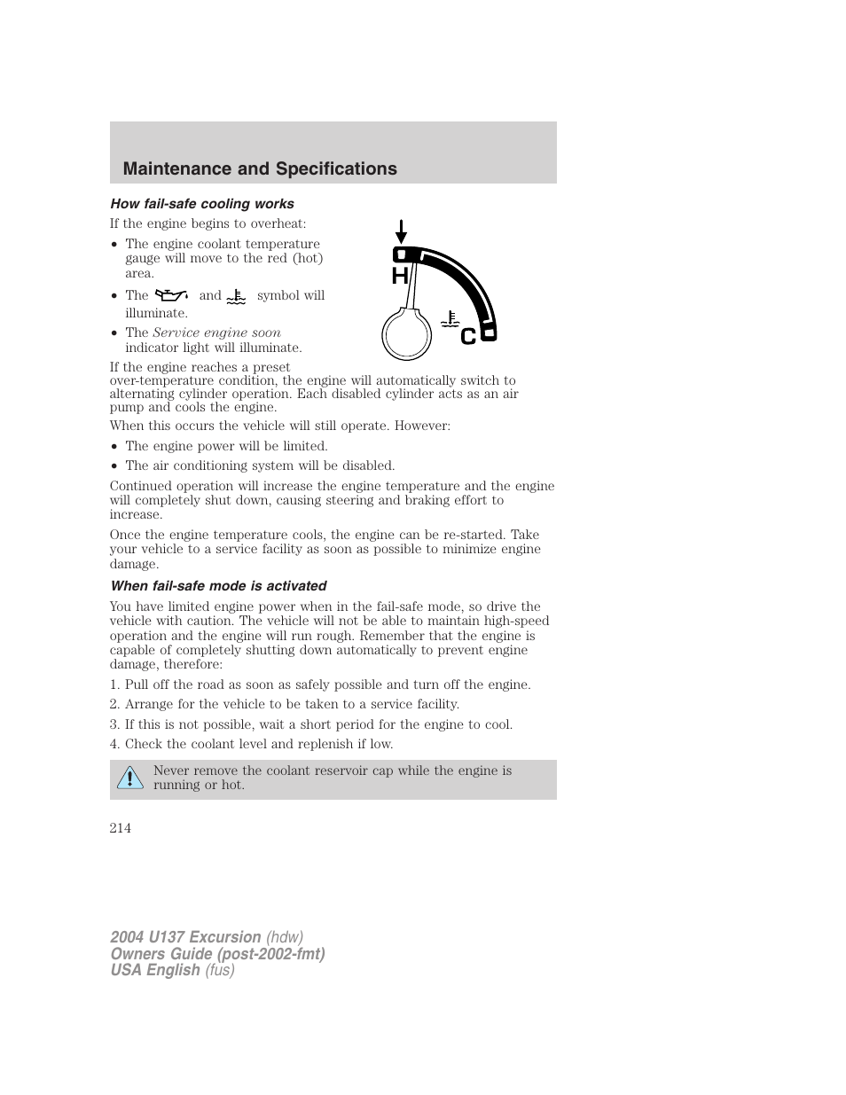 Maintenance and specifications | FORD 2004 Excursion User Manual | Page 214 / 264