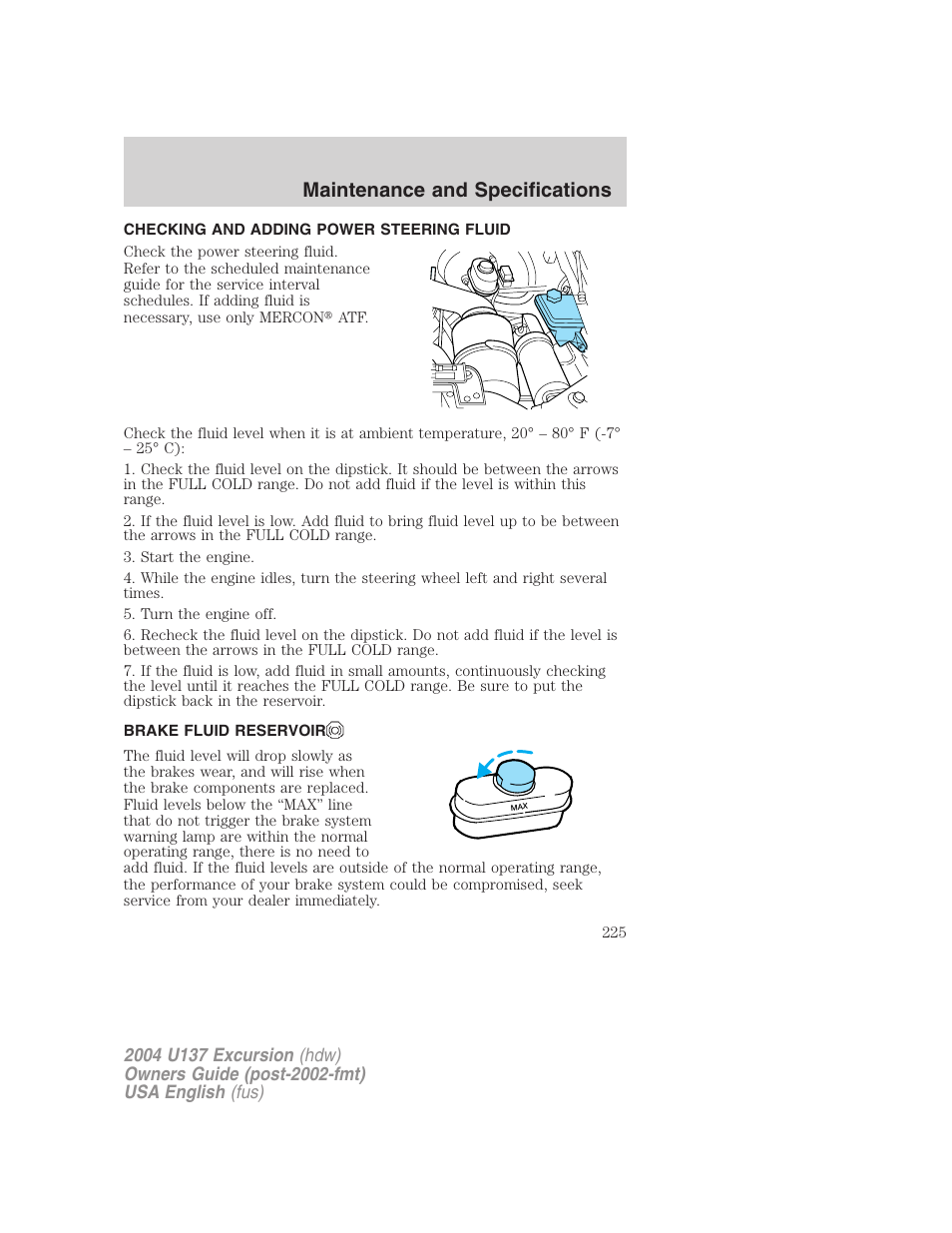 Maintenance and specifications | FORD 2004 Excursion User Manual | Page 225 / 264