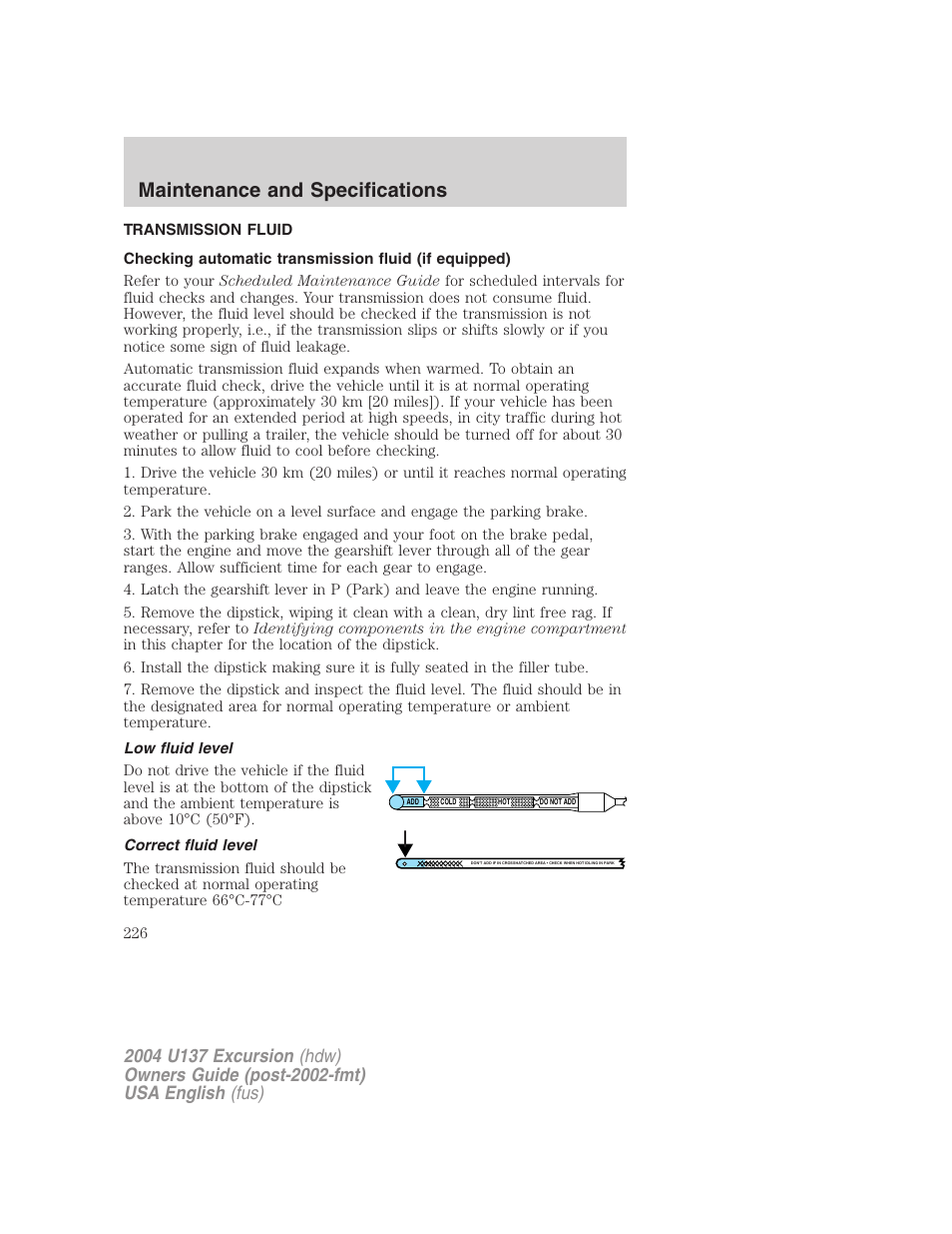 Maintenance and specifications | FORD 2004 Excursion User Manual | Page 226 / 264