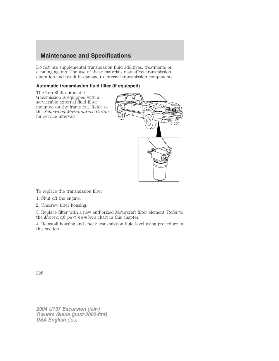 Maintenance and specifications | FORD 2004 Excursion User Manual | Page 228 / 264