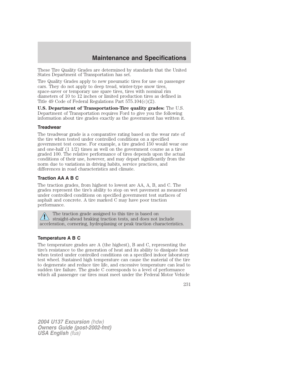 Maintenance and specifications | FORD 2004 Excursion User Manual | Page 231 / 264
