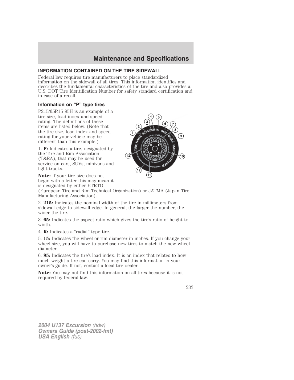 Maintenance and specifications | FORD 2004 Excursion User Manual | Page 233 / 264