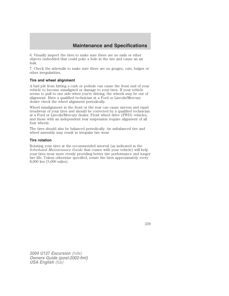 Maintenance and specifications | FORD 2004 Excursion User Manual | Page 239 / 264