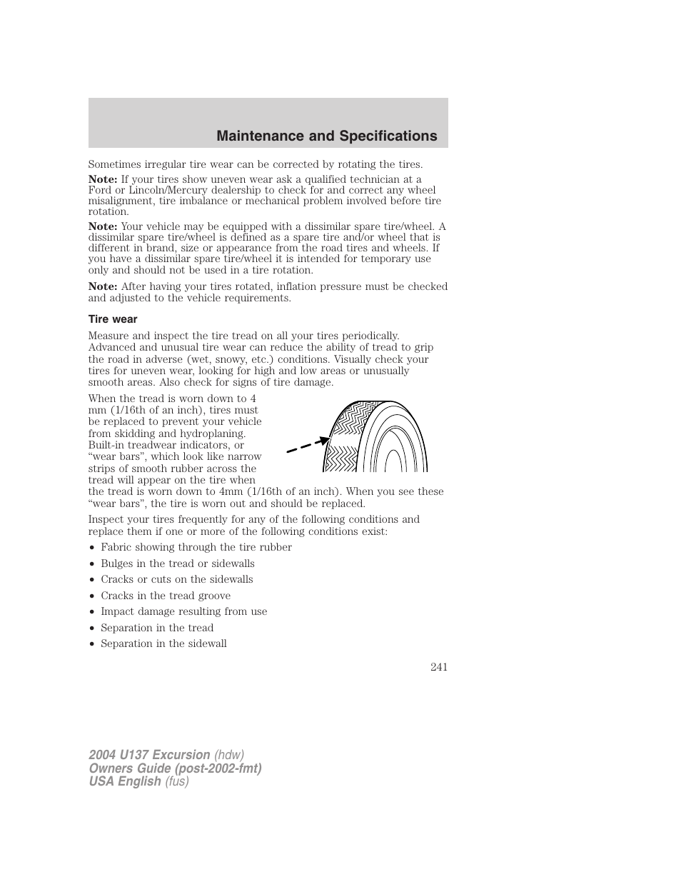 Maintenance and specifications | FORD 2004 Excursion User Manual | Page 241 / 264