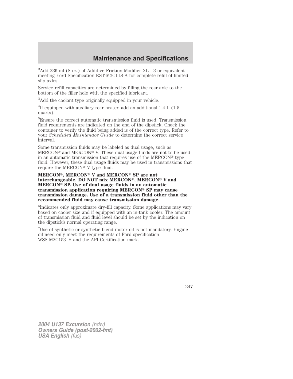 Maintenance and specifications | FORD 2004 Excursion User Manual | Page 247 / 264