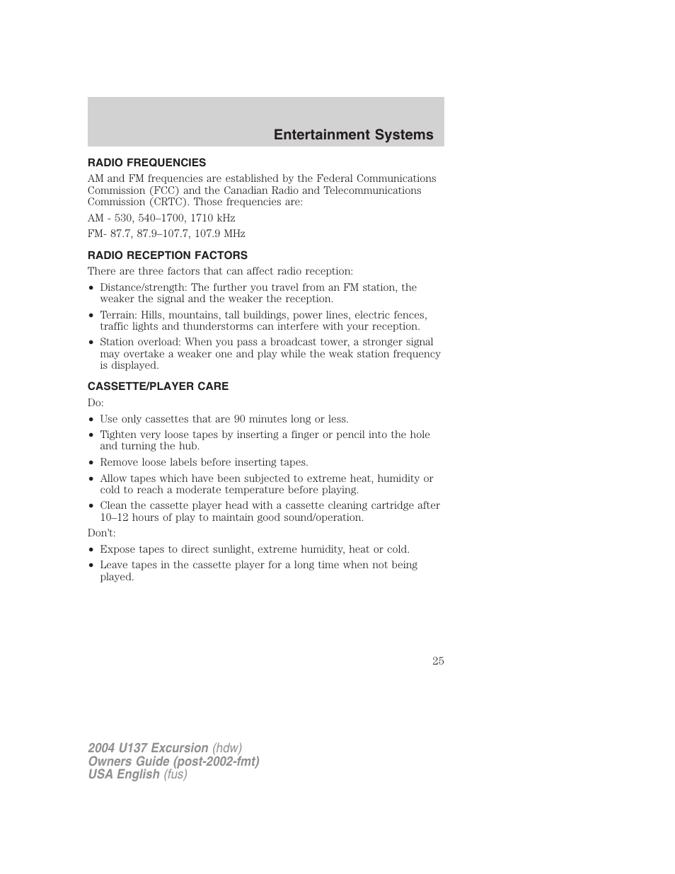 Entertainment systems | FORD 2004 Excursion User Manual | Page 25 / 264