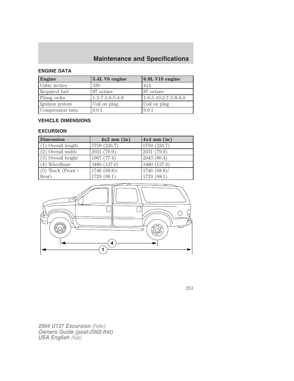 Maintenance and specifications | FORD 2004 Excursion User Manual | Page 251 / 264