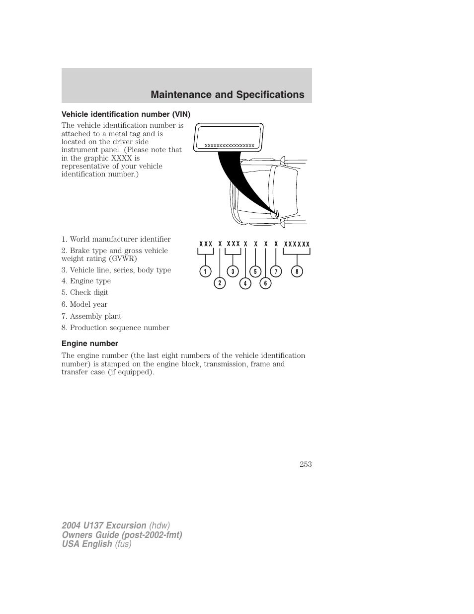 Maintenance and specifications | FORD 2004 Excursion User Manual | Page 253 / 264