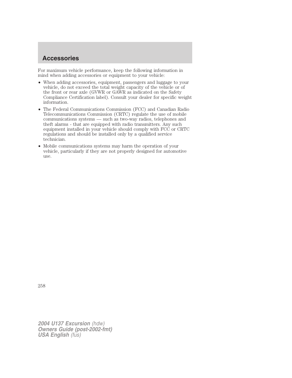 Accessories | FORD 2004 Excursion User Manual | Page 258 / 264