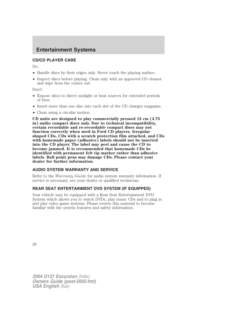 Entertainment systems | FORD 2004 Excursion User Manual | Page 26 / 264