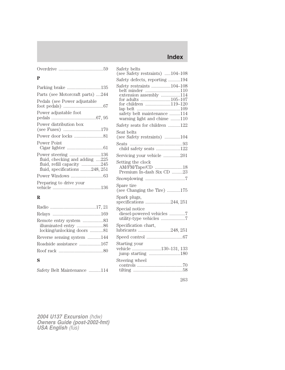 Index | FORD 2004 Excursion User Manual | Page 263 / 264