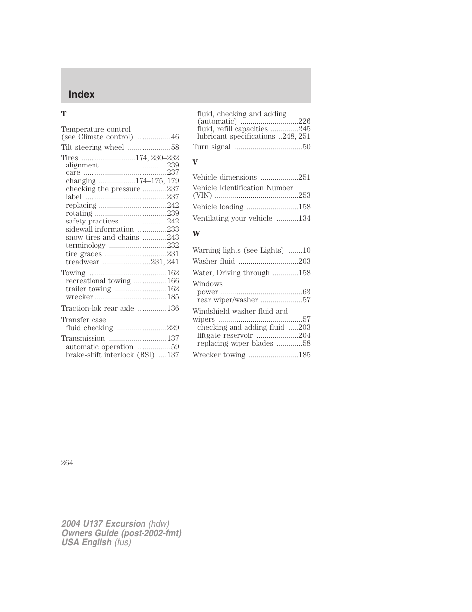 Index | FORD 2004 Excursion User Manual | Page 264 / 264