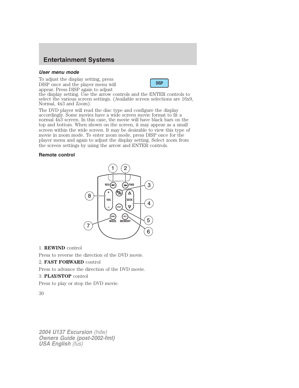 Entertainment systems | FORD 2004 Excursion User Manual | Page 30 / 264