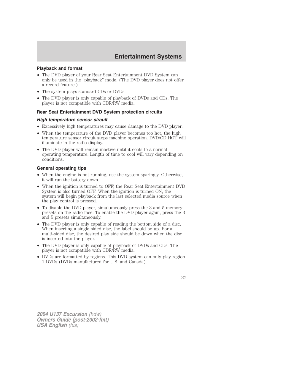 Entertainment systems | FORD 2004 Excursion User Manual | Page 37 / 264