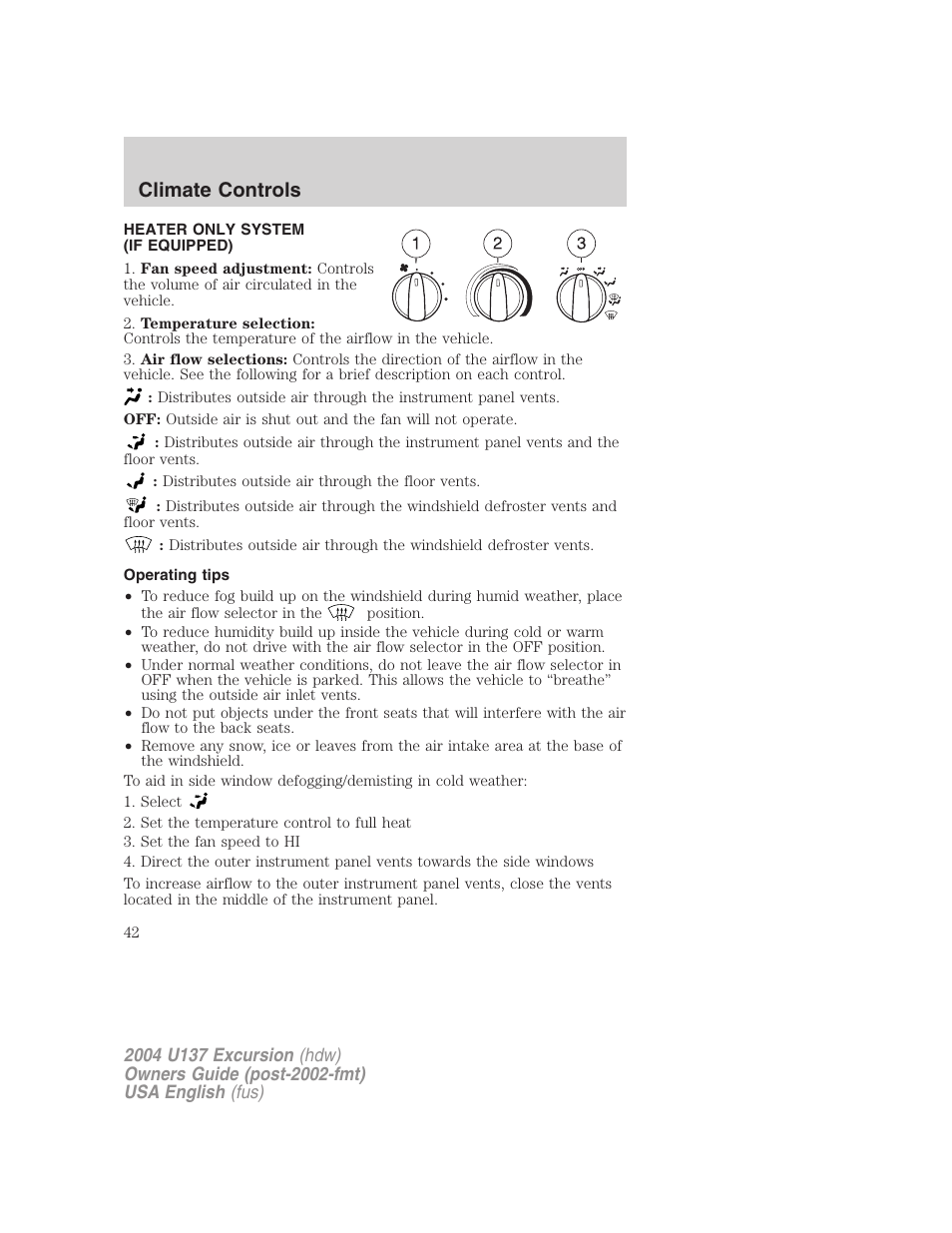Climate controls | FORD 2004 Excursion User Manual | Page 42 / 264