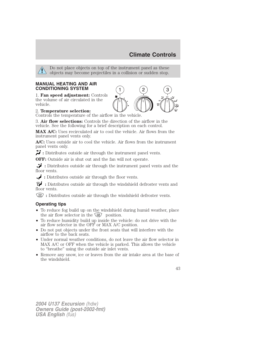 Climate controls | FORD 2004 Excursion User Manual | Page 43 / 264