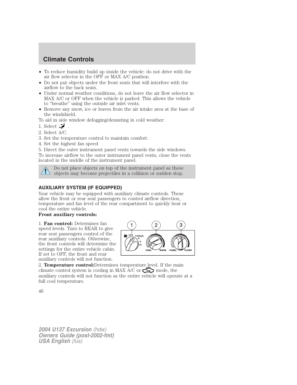 Climate controls | FORD 2004 Excursion User Manual | Page 46 / 264