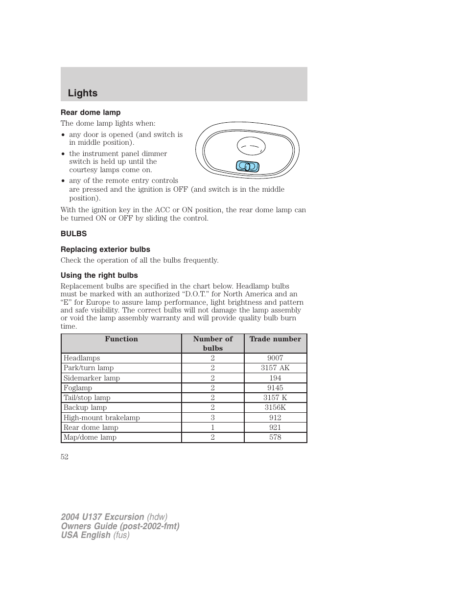 Lights | FORD 2004 Excursion User Manual | Page 52 / 264