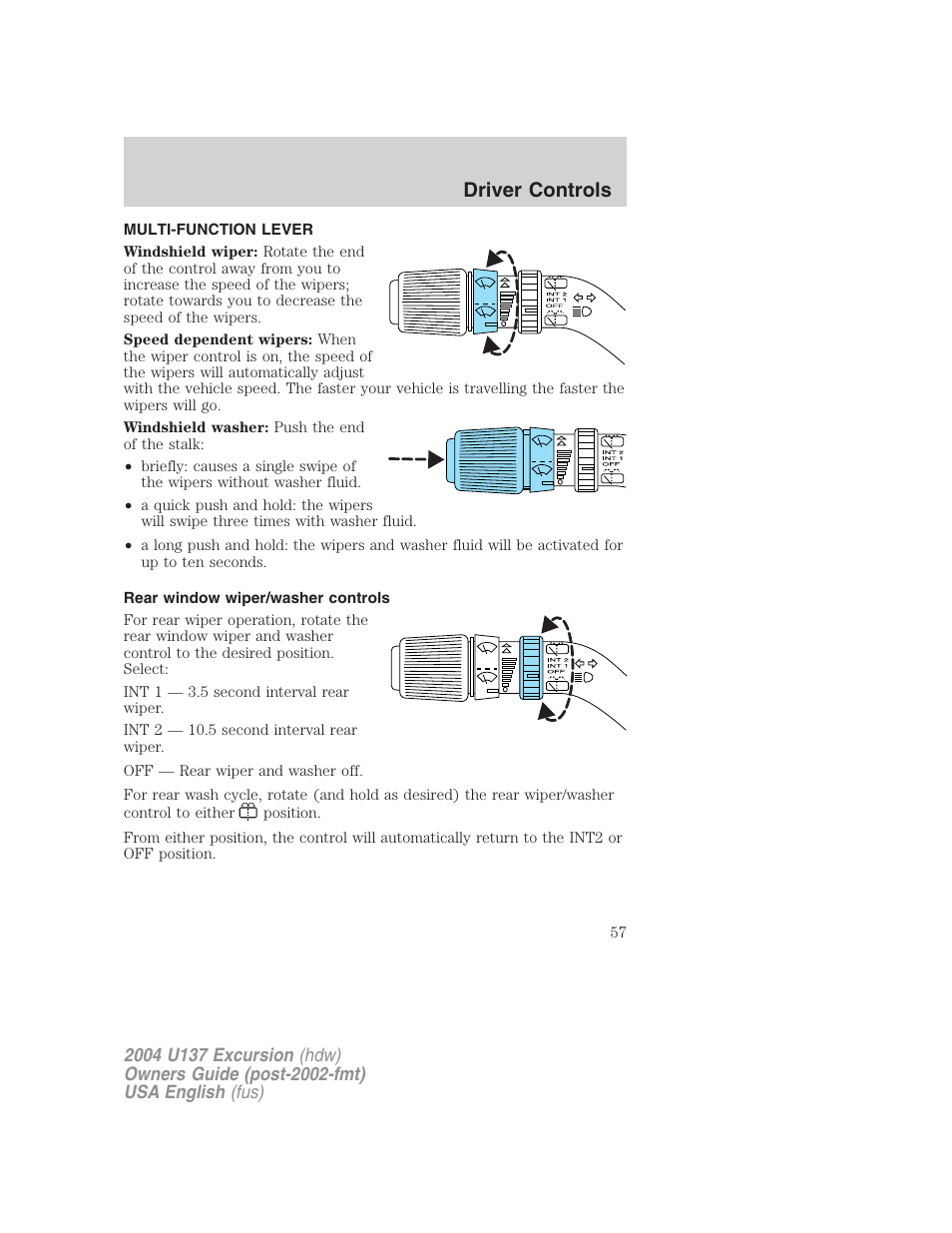 Driver controls | FORD 2004 Excursion User Manual | Page 57 / 264