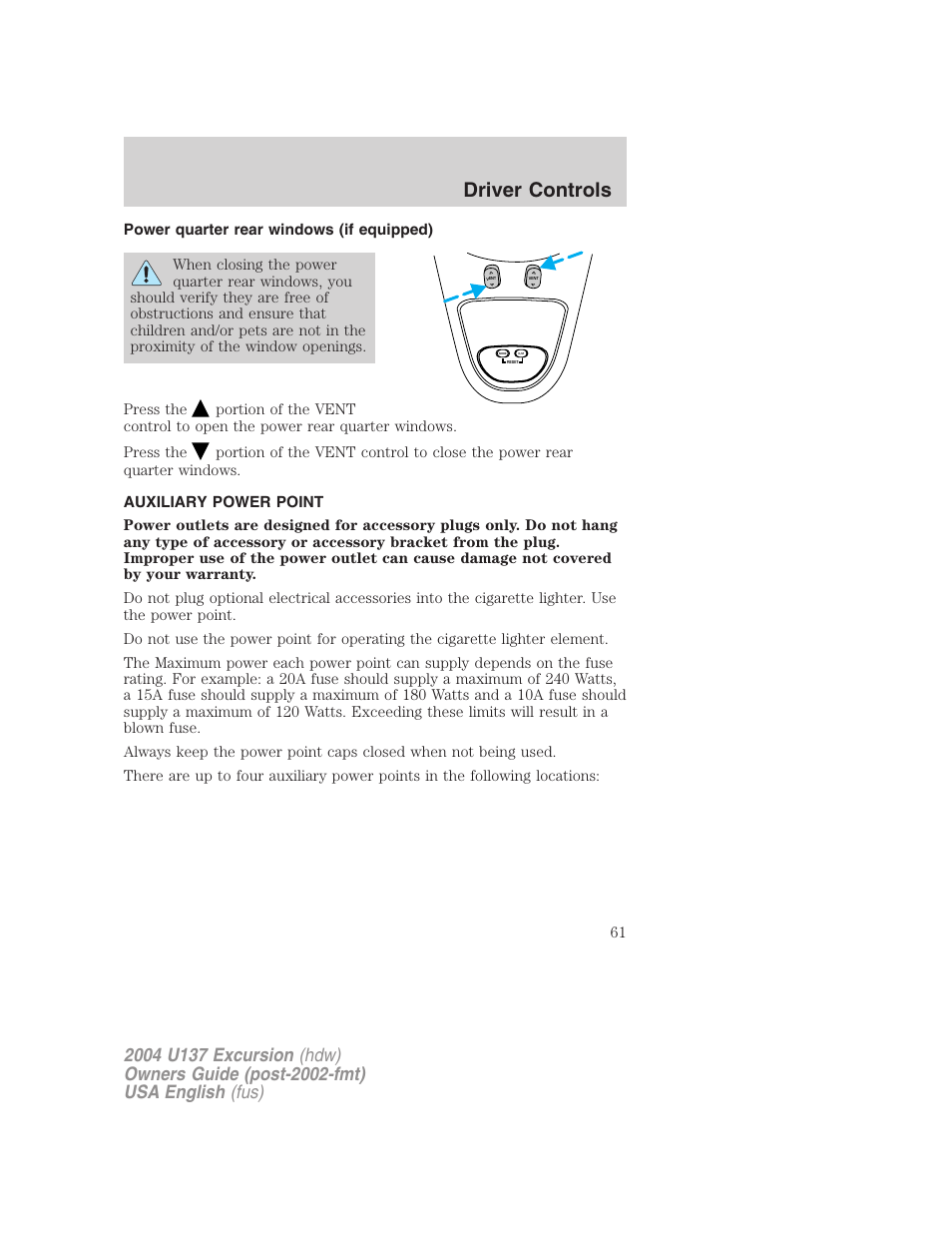 Driver controls | FORD 2004 Excursion User Manual | Page 61 / 264