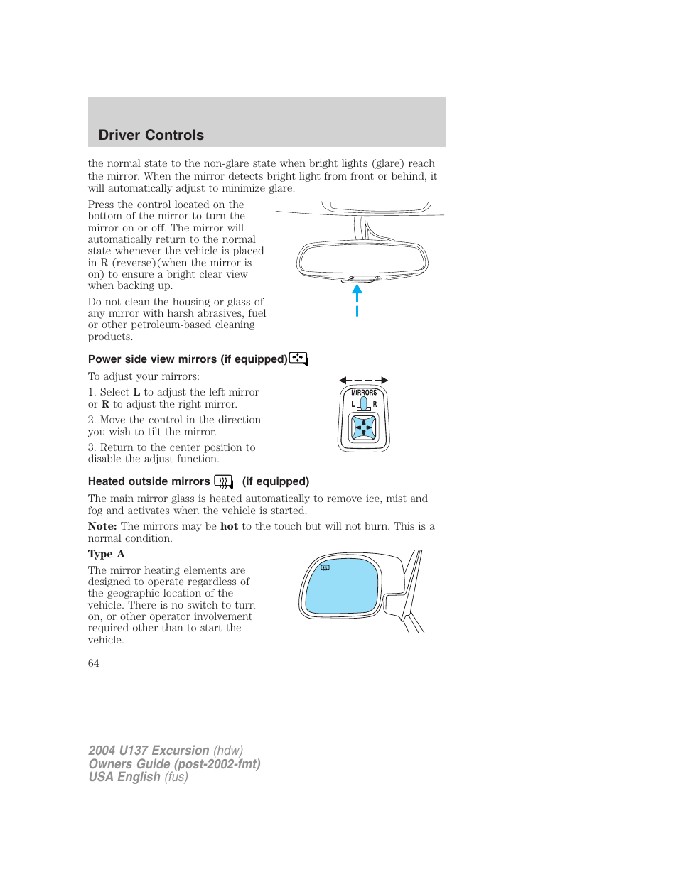 Driver controls | FORD 2004 Excursion User Manual | Page 64 / 264