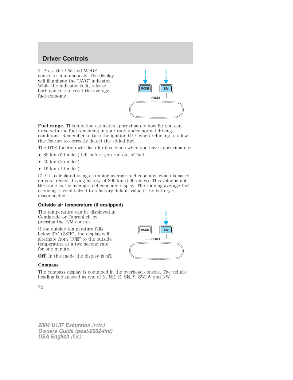 Driver controls | FORD 2004 Excursion User Manual | Page 72 / 264