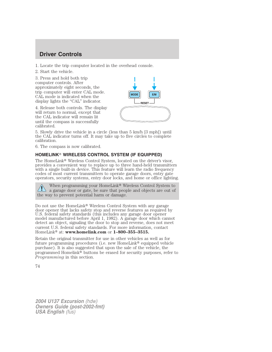 Driver controls | FORD 2004 Excursion User Manual | Page 74 / 264