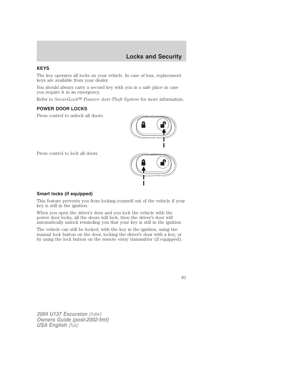 Locks and security | FORD 2004 Excursion User Manual | Page 81 / 264