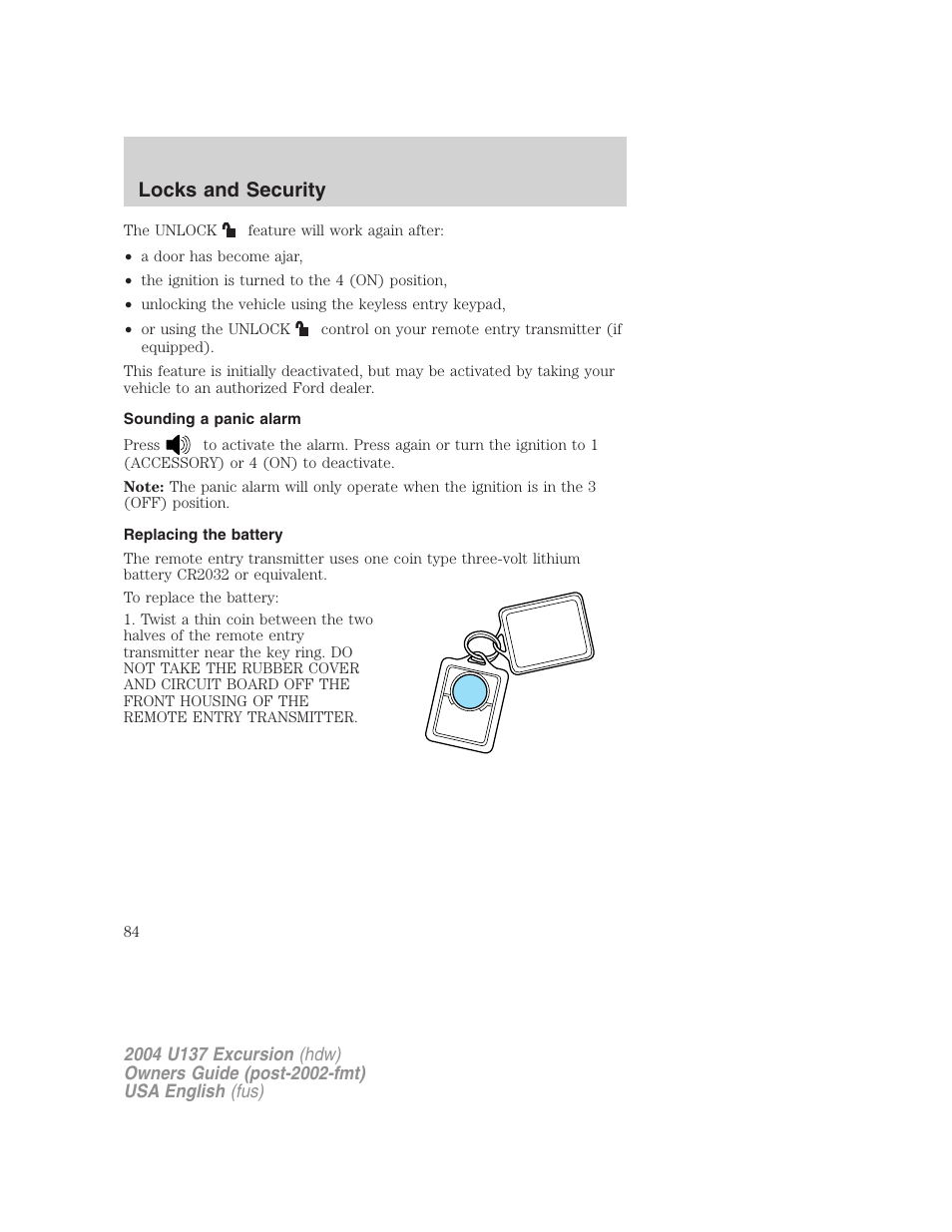 Locks and security | FORD 2004 Excursion User Manual | Page 84 / 264