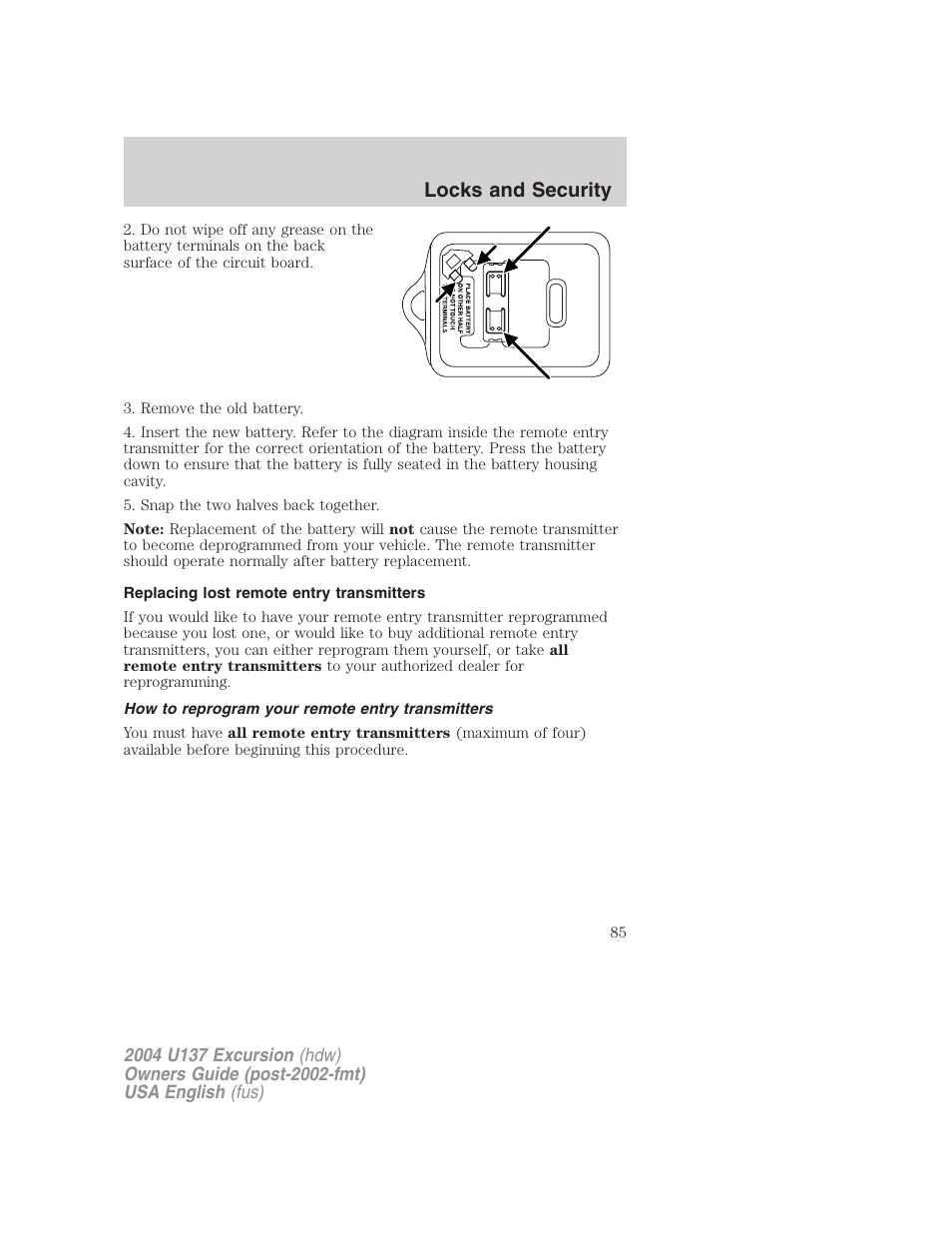 Locks and security | FORD 2004 Excursion User Manual | Page 85 / 264