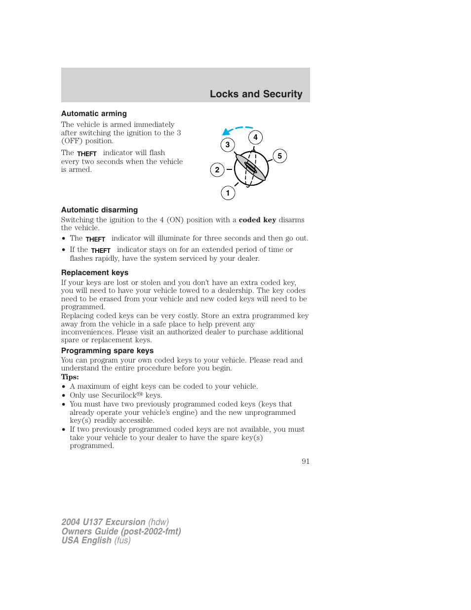 Locks and security | FORD 2004 Excursion User Manual | Page 91 / 264