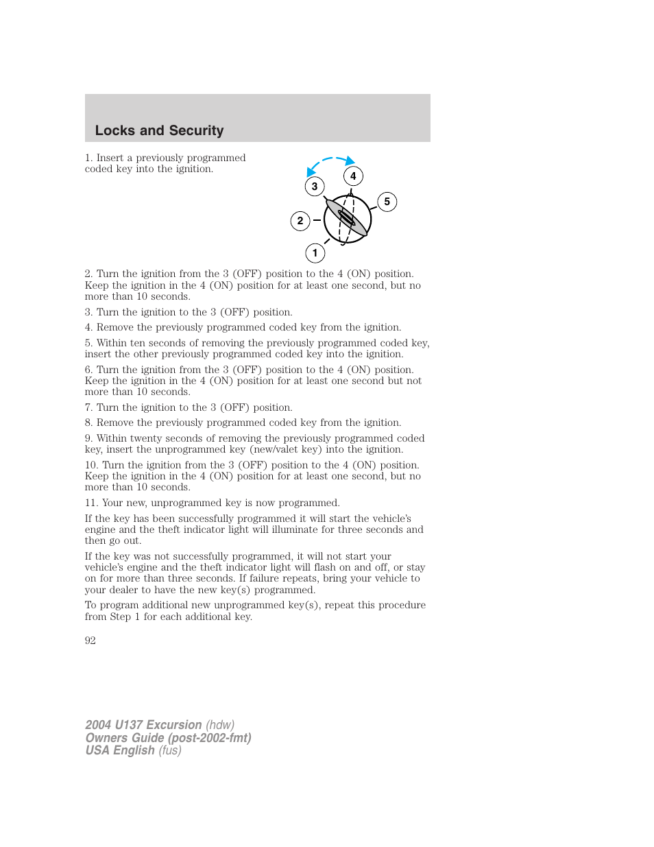 Locks and security | FORD 2004 Excursion User Manual | Page 92 / 264