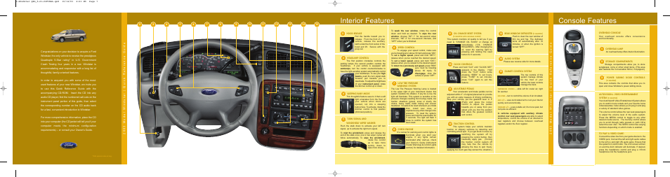 Interior features, Console features, 2003 model w indstar | quick reference guide | FORD 2003 Windstar User Manual | Page 2 / 2