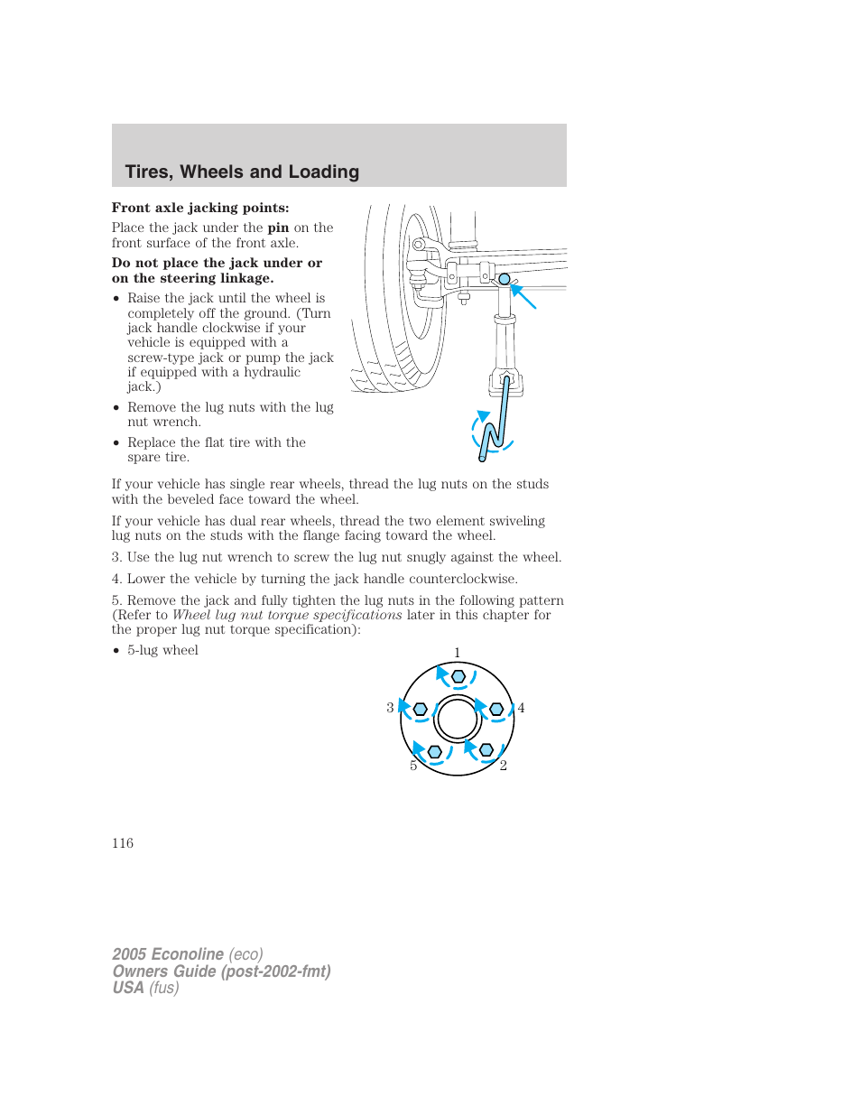 Tires, wheels and loading | FORD 2005 E-150 User Manual | Page 116 / 248