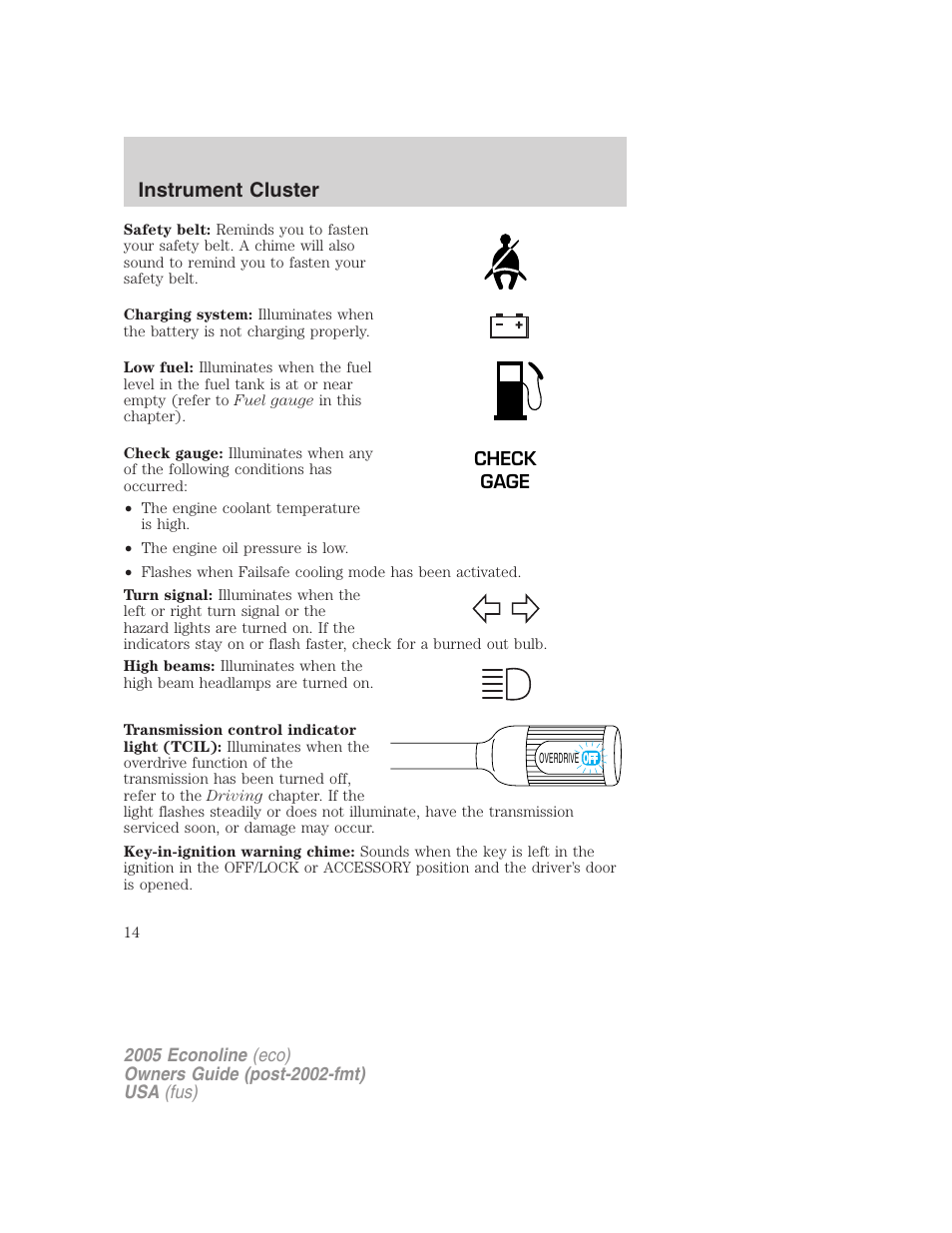 Instrument cluster | FORD 2005 E-150 User Manual | Page 14 / 248