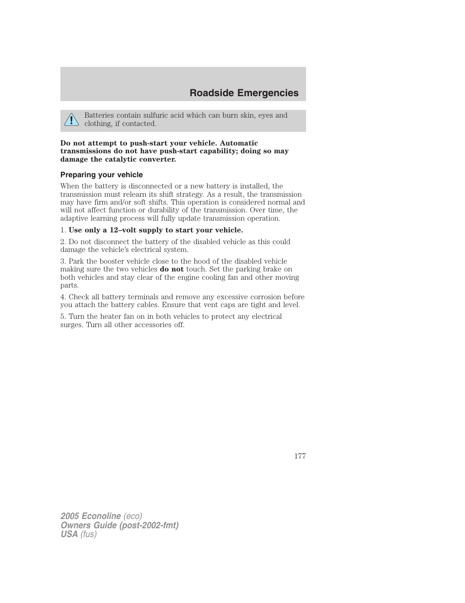 Preparing your vehicle, Roadside emergencies | FORD 2005 E-150 User Manual | Page 177 / 248